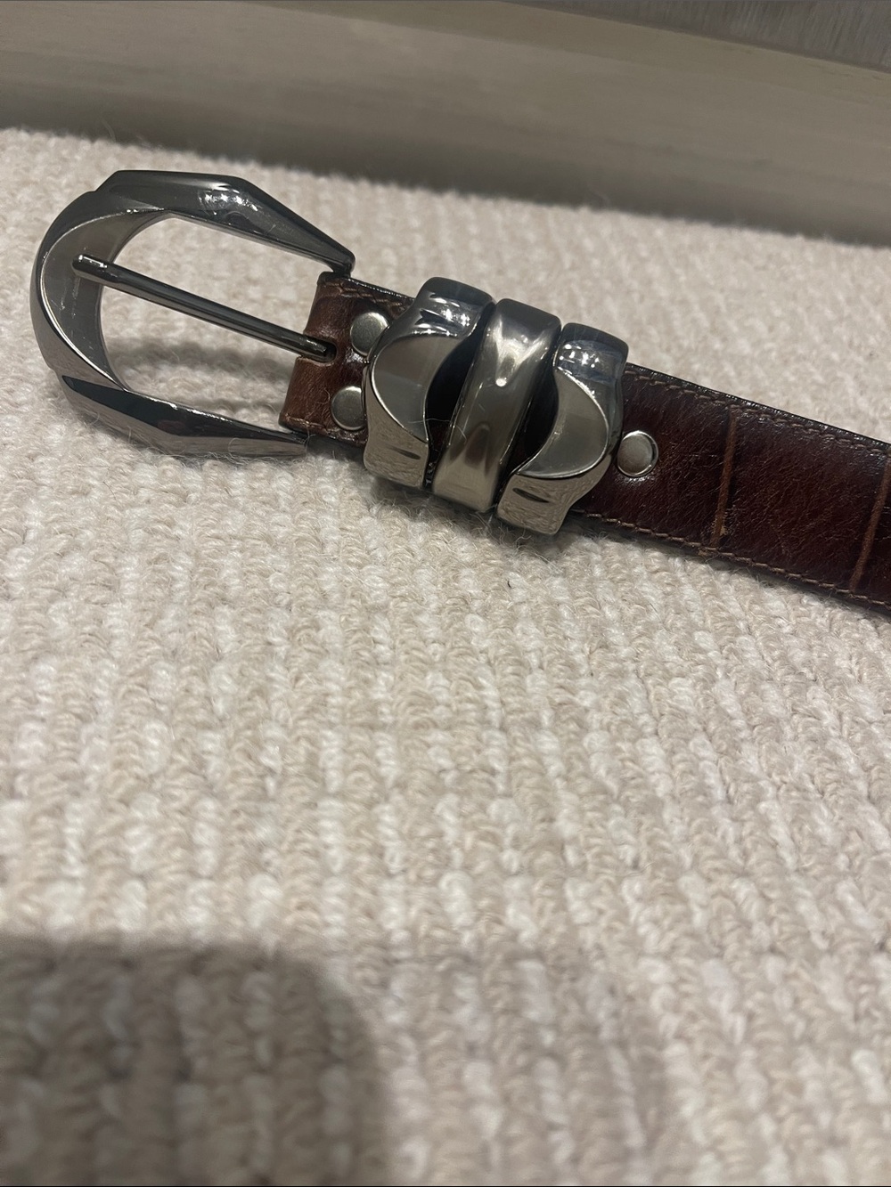 Classic Brown Leather Belt with Polished Silver Buckle